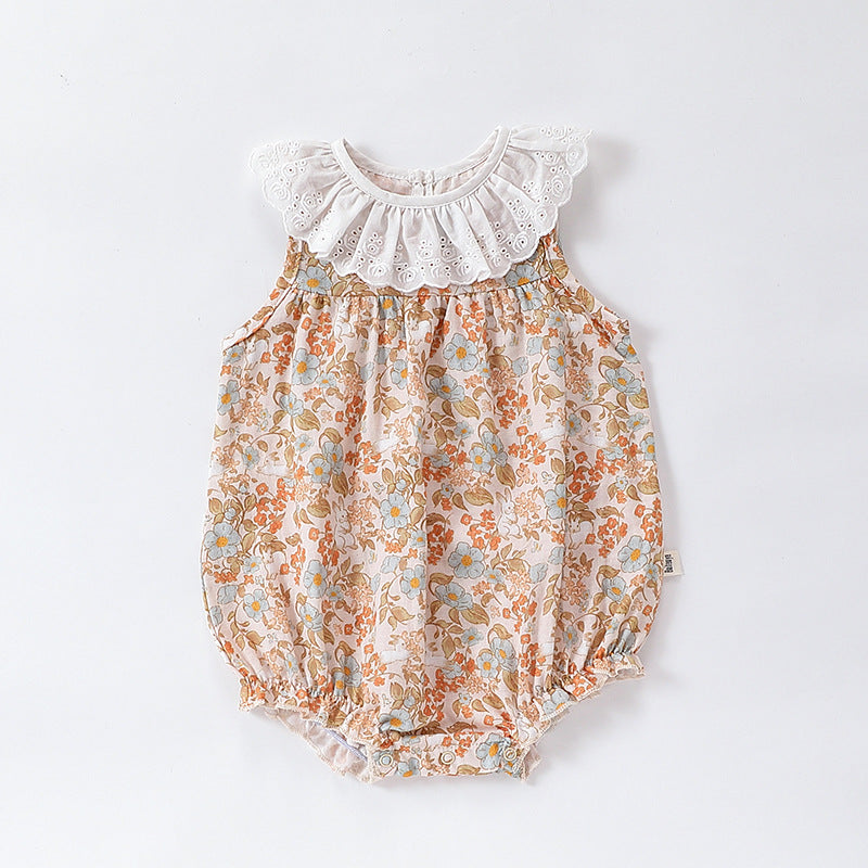 Summer Hot Selling Baby Unisex Various Print Sleeveless Hollow Out Collar Onesies