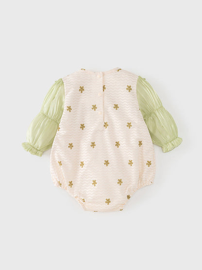 Autumn Arrival Baby Girls Flowers Pattern Long Sleeves Lace Patchwork Onesies with Hat