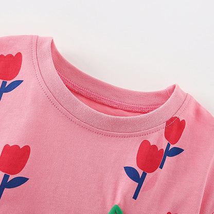 Summer Baby Kids Flowers and Letters Pattern T-shirt and Shorts Clothing Set for Girls