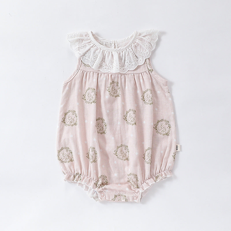 Summer Hot Selling Baby Unisex Various Print Sleeveless Hollow Out Collar Onesies