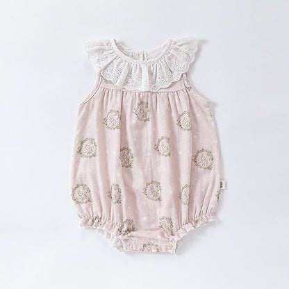 Summer Hot Selling Baby Unisex Various Print Sleeveless Hollow Out Collar Onesies