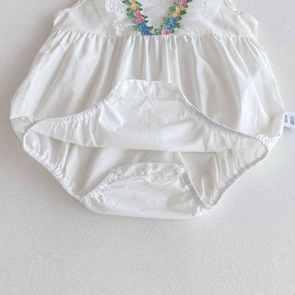 Summer Arrival Baby Girls Cute Sleeveless Colorful Flowers Decorated Strap Onesies