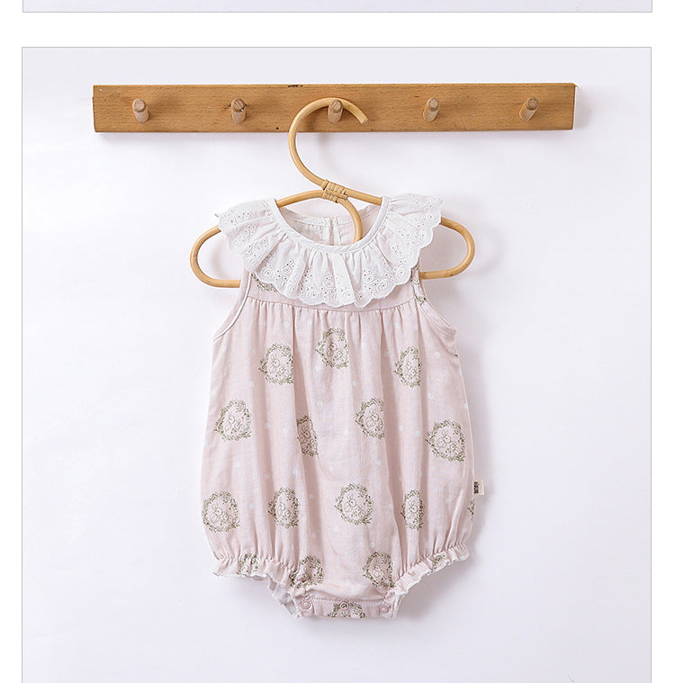 Summer Hot Selling Baby Unisex Various Print Sleeveless Hollow Out Collar Onesies