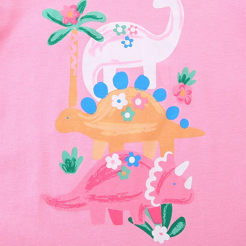 Summer Girls’ Cartoon Dinosaurs Pattern T-shirt in European and American Style