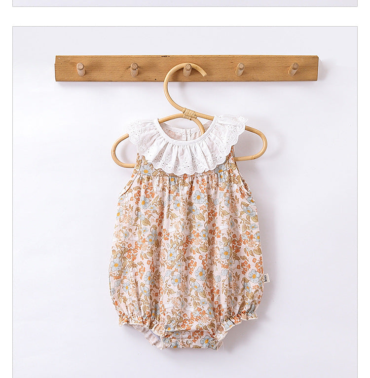 Summer Hot Selling Baby Unisex Various Print Sleeveless Hollow Out Collar Onesies