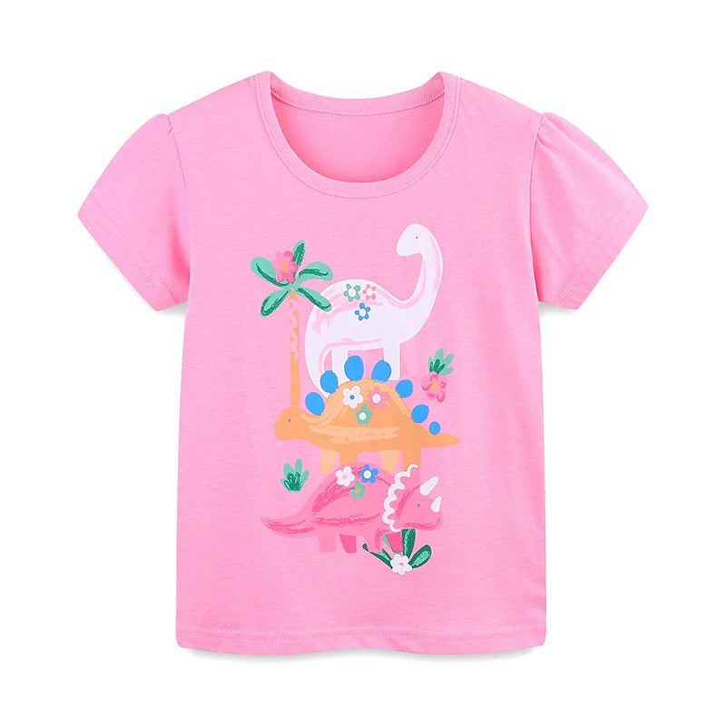 Summer Girls’ Cartoon Dinosaurs Pattern T-shirt in European and American Style