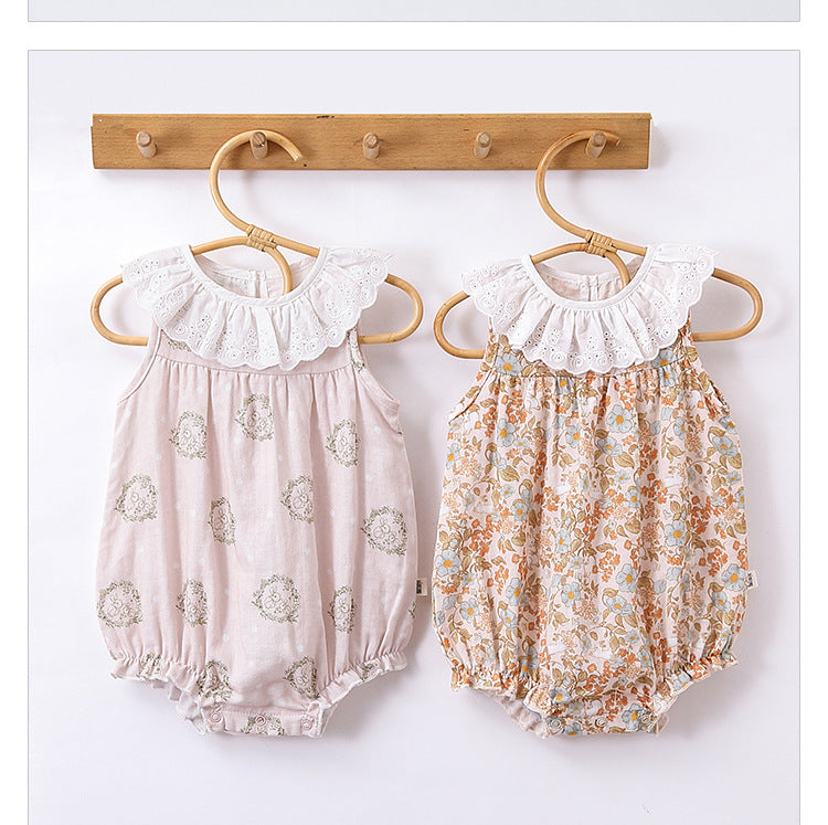 Summer Hot Selling Baby Unisex Various Print Sleeveless Hollow Out Collar Onesies