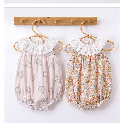 Summer Hot Selling Baby Unisex Various Print Sleeveless Hollow Out Collar Onesies